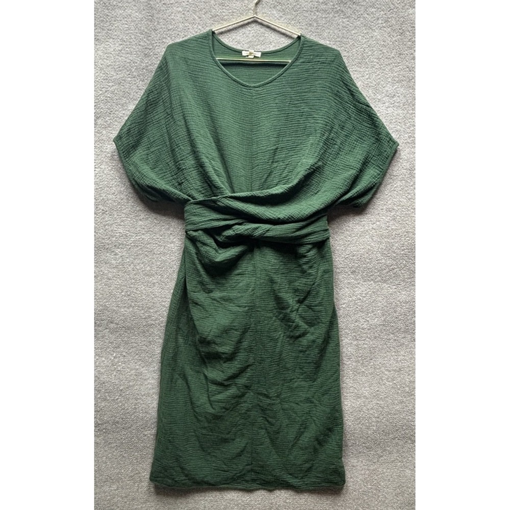 SUNDAY‎ 100% Cotton Gauze Maxi Dress Womens Small Green BOHO Oversized Fit EUC